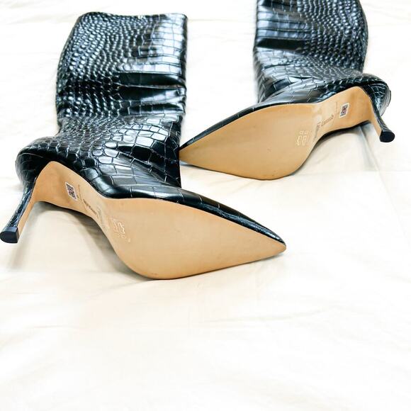 NWOB Larroude Kate Black Croc Stamped Leather Knee High Boots Size 6 - Picture 8 of 10